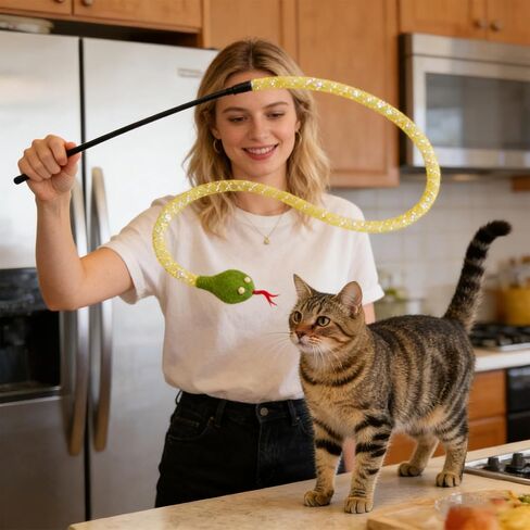 Cat Teaser Wand Toy for Indoor Cats, Cute Mesh Snake & Crinkle Plush Fabric Kitten Wand Kitty Toys Interactive Play Chase Exercise Wand String Toys Cat Toys for All Breed Sizes (Yellow,14.57+30.7inch) in Saudi Arabia