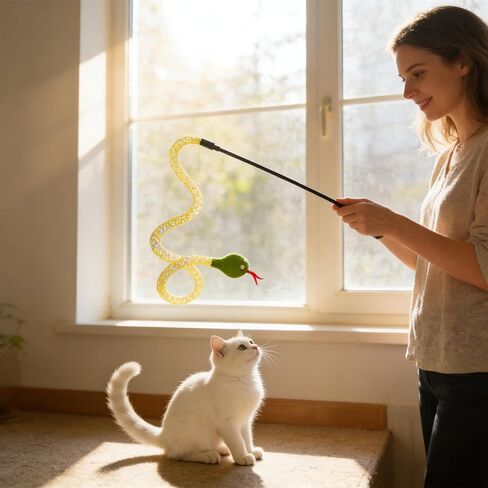 Cat Teaser Wand Toy for Indoor Cats, Cute Mesh Snake & Crinkle Plush Fabric Kitten Wand Kitty Toys Interactive Play Chase Exercise Wand String Toys Cat Toys for All Breed Sizes (Yellow,14.57+30.7inch) in Saudi Arabia