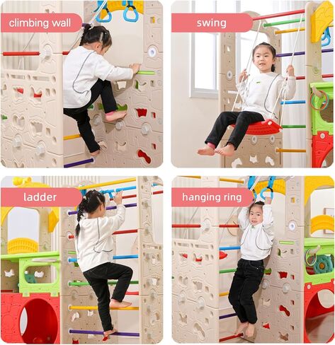 ملعب داخلي UNICOO® 10 في 1، مجموعة لعب Jungle Gym مع منزلق، جدار تسلق، سلم، أرجوحة، كرة سلة، حلقات تعليق | ألعاب خارجية للأطفال الصغار 1-3 | ألعاب التسلق للأطفال الصغار في الأماكن المغلقة (ألوان متعددة) in Saudi Arabia