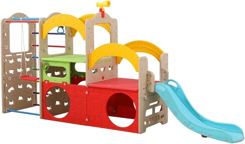 ملعب داخلي UNICOO® 10 في 1، مجموعة لعب Jungle Gym مع منزلق، جدار تسلق، سلم، أرجوحة، كرة سلة، حلقات تعليق | ألعاب خارجية للأطفال الصغار 1-3 | ألعاب التسلق للأطفال الصغار في الأماكن المغلقة (ألوان متعددة) in Saudi Arabia