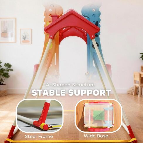 Qaba Kids Indoor Swing with Double Seats, Toddler Swing Set with Safety Belts and Metal Stand for Aged 3-5, Play Room, Living Room, Bedroom, Mixed-Color in Saudi Arabia