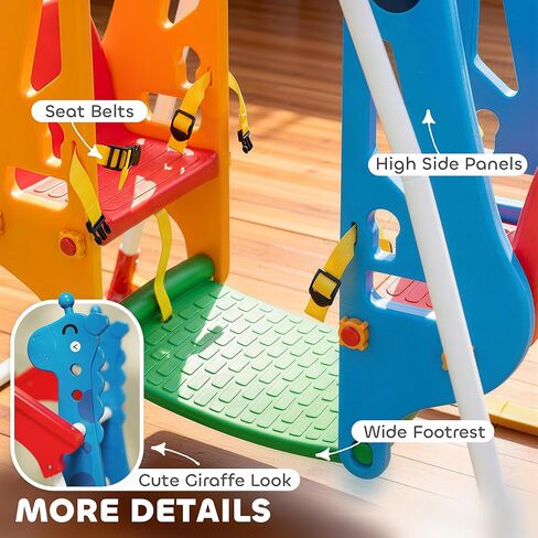 Qaba Kids Indoor Swing with Double Seats, Toddler Swing Set with Safety Belts and Metal Stand for Aged 3-5, Play Room, Living Room, Bedroom, Mixed-Color in Saudi Arabia