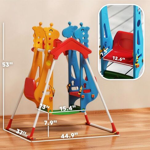 Qaba Kids Indoor Swing with Double Seats, Toddler Swing Set with Safety Belts and Metal Stand for Aged 3-5, Play Room, Living Room, Bedroom, Mixed-Color in Saudi Arabia