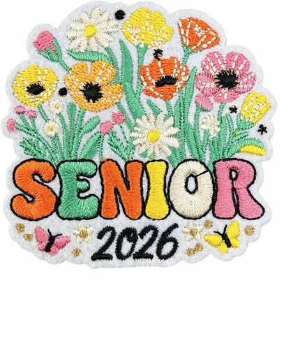 فئة كبار من 2026 الحديد على بقع مع زهرة المدرسة الثانوية كلية خريج طالب التصحيح المطرزة للملابس الجينز حقائب الظهر القبعات (اللون أ) in Kuwait