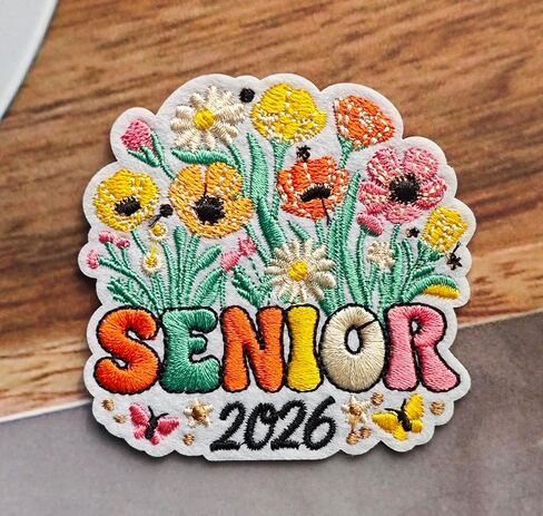 فئة كبار من 2026 الحديد على بقع مع زهرة المدرسة الثانوية كلية خريج طالب التصحيح المطرزة للملابس الجينز حقائب الظهر القبعات (اللون أ) in Kuwait