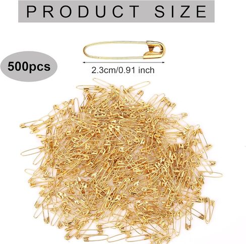 500 قطعة دبابيس أمان متنوعة، 0.91 بوصة دبابيس أمان صغيرة للملابس سلك فولاذي مطلي بالنيكل دبوس دهن شديد التحمل لخياطة اللحف والحرف اليدوية وتثبيت الملابس (ذهبي) in Kuwait