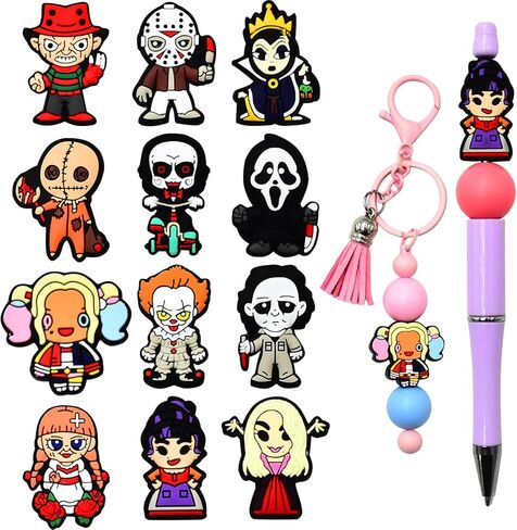 12 PCS Silicone Focal Beads for Pens Characters Halloween Horror Theme Silicone Bead for Keychain Making Beads Bulk for Jewelry Making Bracelet Necklace Handmade Crafts in Saudi Arabia