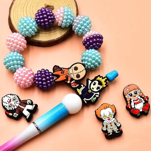 12 PCS Silicone Focal Beads for Pens Characters Halloween Horror Theme Silicone Bead for Keychain Making Beads Bulk for Jewelry Making Bracelet Necklace Handmade Crafts in Saudi Arabia
