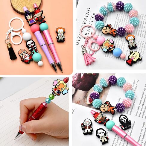 12 PCS Silicone Focal Beads for Pens Characters Halloween Horror Theme Silicone Bead for Keychain Making Beads Bulk for Jewelry Making Bracelet Necklace Handmade Crafts in Saudi Arabia