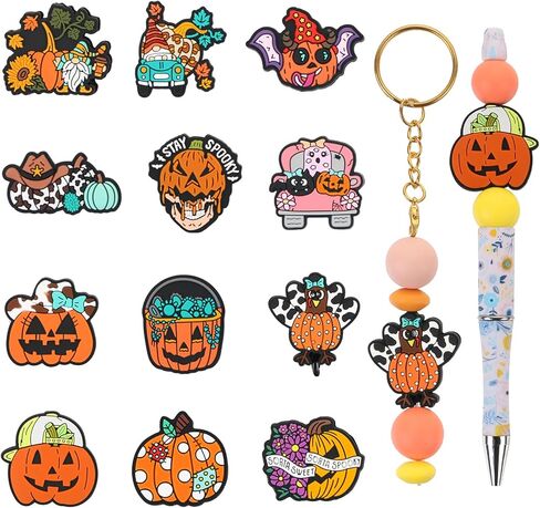 12 PCS Silicone Focal Beads for Pens Characters Halloween Horror Theme Silicone Bead for Keychain Making Beads Bulk for Jewelry Making Bracelet Necklace Handmade Crafts in Saudi Arabia