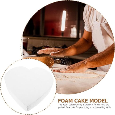 Kisangel 2pcs Foam Cake Dummies Model, 7.87 X 1.96 Inches Heart Shaped Fake Cake Dummies for DIY Wedding Party Decorating Practice, White Model in Saudi Arabia