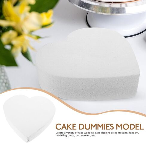 Kisangel 2pcs Foam Cake Dummies Model, 7.87 X 1.96 Inches Heart Shaped Fake Cake Dummies for DIY Wedding Party Decorating Practice, White Model in Saudi Arabia