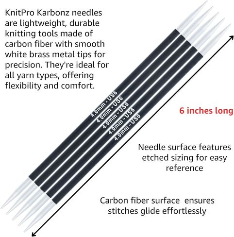 مجموعة KnitPro Karbonz Starter مقاس 6 بوصات DPN بإبر مزدوجة مدببة مقاس 0، 1.5، 2.5، 4، 6 مع حقيبة قماشية مع حقيبة مشروع in Saudi Arabia
