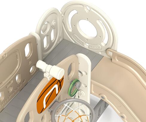 Qaba 7-in-1 Toddler Slide Playset, Kids Slide for Ages 1-6 Years with Ring Toss, Basketball Hoop, Telescope, Indoor Playground with Climber, Storage Space, Crawl Tunnel, Cream White in Saudi Arabia