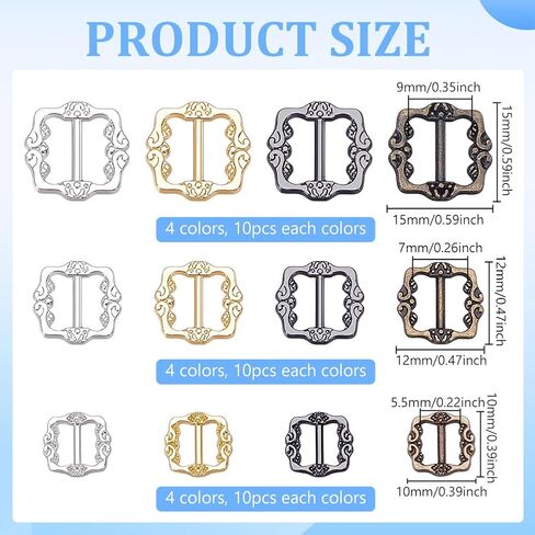 freebloss 120pcs الخياطة البسيطة ثلاثي الإنزلاق أبازيم 12 أنماط سبيكة الشريحة أبازيم زر معدني صغير DIY خليط مشبك لحقيبة الملابس دمية الأحذية محفظة الملحقات 5.5mm، 7mm، 9mm in Saudi Arabia