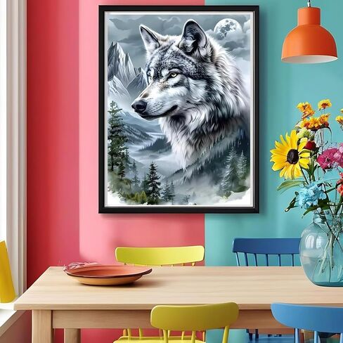 wchuimm الذئب الماس مجموعات الفن للبالغين، diy مجموعات اللوحة الماس الحيوان للبالغين المبتدئين، 5d الحفر الكامل الماس النقاط مع الماس جوهرة الفن والحرف اليدوية لديكور جدار المنزل 12x16 بوصة in Kuwait