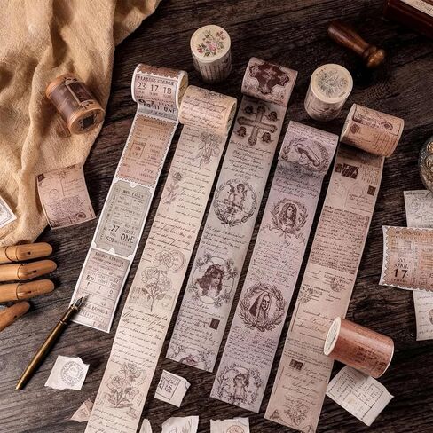 Vintage Washi Tape, Retro Scrapbook Stickers Set, Decorative Masking Tape for DIY Junk Journal, Collage Backgrounds, and Photo Frame Crafts (Vintage Character) in Saudi Arabia
