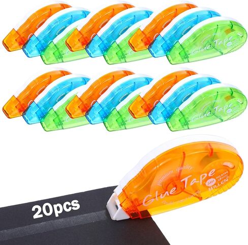 20 Pcs Double Sided Tape Roller, 3 Colors Permanent Adhesive Craft Tape Glue Runner for Scrapbooking, Photo, Gift Wrapping, 0.3IN x 26FT in Kuwait