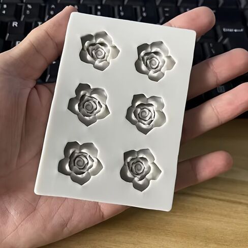 1PC Silicone Rose Mold for Six Roses Flexible Nonstick Design Resin Polymer Clay Compatible for Soap Candle Gift Decoration, Gray in Saudi Arabia