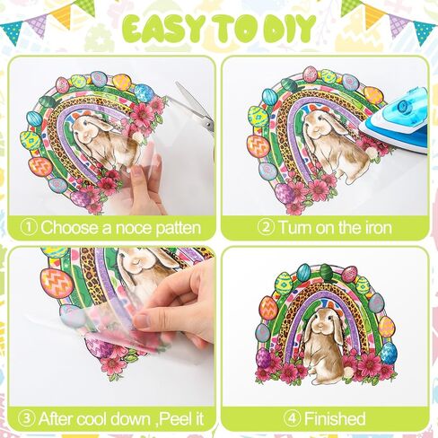 Estune 30 Pcs Easter Iron on Transfers Bunny Egg Heat Transfer Appliques for T Shirts Easter Iron on Decals Patches Sticker for Clothes Pillow Covers DIY Decorations in Saudi Arabia