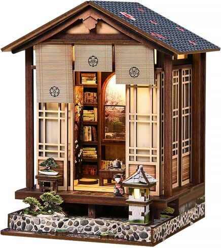Book Nook Kit - DIY Miniature House Kit for Adults and Teens, Booknook Tiny Japanese Dollhouse Kit Bookshelf Decor 3D Wooden Puzzle, Gifts for Family, Friends in Saudi Arabia