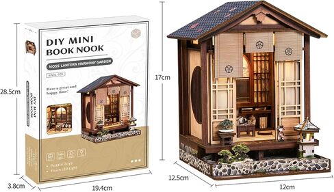 Book Nook Kit - DIY Miniature House Kit for Adults and Teens, Booknook Tiny Japanese Dollhouse Kit Bookshelf Decor 3D Wooden Puzzle, Gifts for Family, Friends in Saudi Arabia