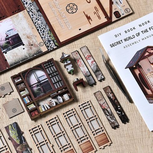 Book Nook Kit - DIY Miniature House Kit for Adults and Teens, Booknook Tiny Japanese Dollhouse Kit Bookshelf Decor 3D Wooden Puzzle, Gifts for Family, Friends in Saudi Arabia