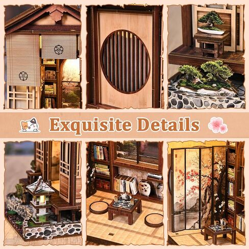 Book Nook Kit - DIY Miniature House Kit for Adults and Teens, Booknook Tiny Japanese Dollhouse Kit Bookshelf Decor 3D Wooden Puzzle, Gifts for Family, Friends in Saudi Arabia