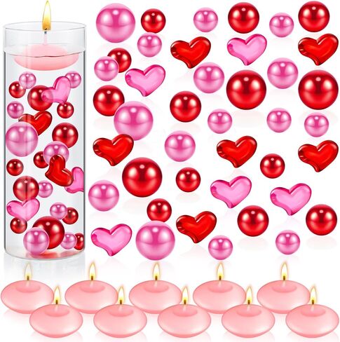 116 Pcs Valentine's Day Vase Fillers Red Love Pearl Vase Filler Floating Candles Centerpiece with 10 Floating Candles for Valentine's Day Table Dating Home, Not Included Clear Bead(Novelty Style) in Saudi Arabia
