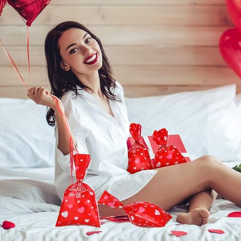 Boao 100 Pieces Happy Valentine's Day Cellophane Bags Heart Shaped Red Treat Bags Candy Gift Bag Goodie Bag with Twist Ties for Valentines Wedding Cookie Snack Packing Party Favors Supplies in Saudi Arabia