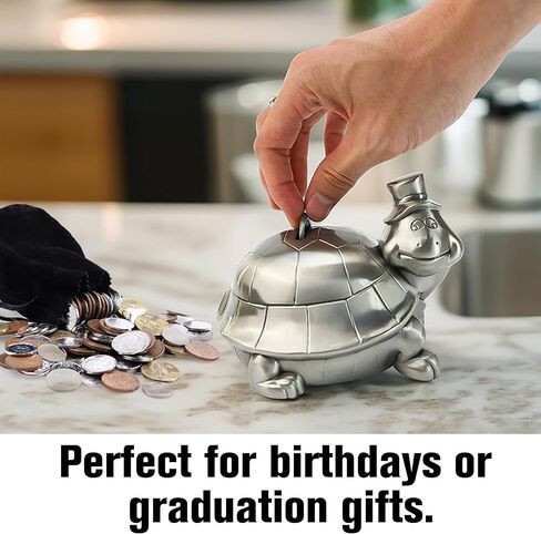 5'' Turtle Piggy Bank, Large Cute Animal Shaped Money Box, Unbreakable Novelty Money Bank for Adult, Practical Gifts for Birthday, Easter, Christmas, Party Favors (Silver) in Saudi Arabia