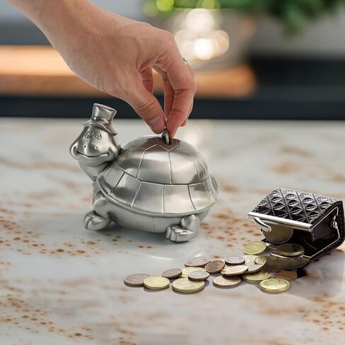 5'' Turtle Piggy Bank, Large Cute Animal Shaped Money Box, Unbreakable Novelty Money Bank for Adult, Practical Gifts for Birthday, Easter, Christmas, Party Favors (Silver) in Saudi Arabia