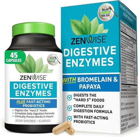 Zenwise Digestive Enzymes - Probiotic Multi Enzymes with Probiotics and Prebiotics for Digestive Health + Bloating Relief for Women and Men, Bromelain and More for Gut Health and Digestion - 180 Count in Kuwait