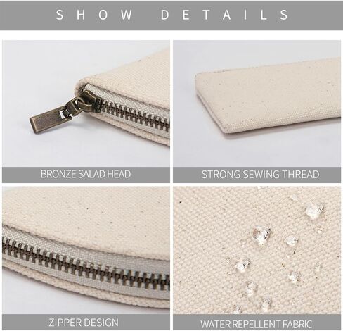Small Pencil Bag with Zipper - Cotton Canvas Lightweight and Durable Ideal for Organization and Traveling (Black, S) in Saudi Arabia