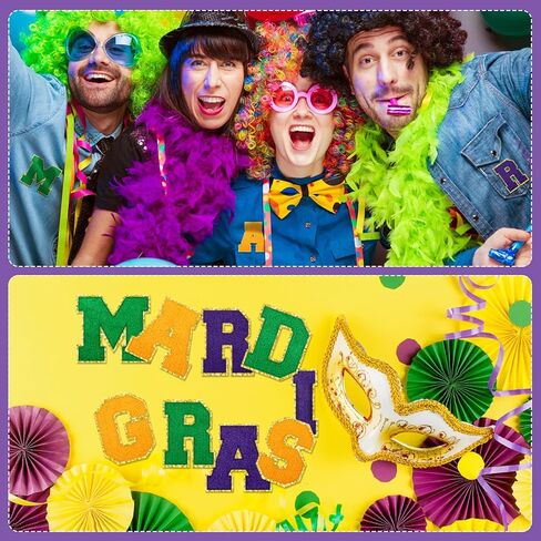 9 Pcs Mardi Gras Iron on Patches Chenille Glitter Letter Patch Self-Adhesive Embroidered Sewn on Patches with Gold Glitters Border for Mardi Gras Clothing Decoration Bags Shirts DIY Supply in Saudi Arabia