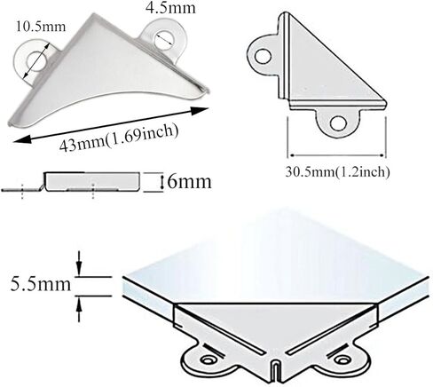 دعامات زاوية لإطار الصورة 30.3 × 5.5 مم، دعامات إطار زاوية، دعامات تثبيت زاوية الصورة، أدوات تركيب مرآة، فضية مع براغي 24 قطعة in Kuwait