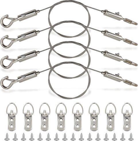 Picture Hanging Wire Kit Adjustable Picture Hanging Hangers Heavy Duty Stainless Steel Wire Rope 2-Hole D Rings Frame Hangers with Screws for Canvas Paintings Mirrors Frames (3.28FT-1M) in Saudi Arabia