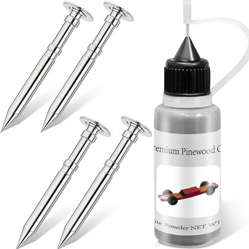 DerbyCraftPro Pinewood Car Axles and Graphite Lubricant Kit |4pcs Polished Grooved Axles+0.5oz Graphite Powder | Friction-Reducing Derby Car Accessories to Eliminate Wheel Wobble - Winning Performance in Saudi Arabia