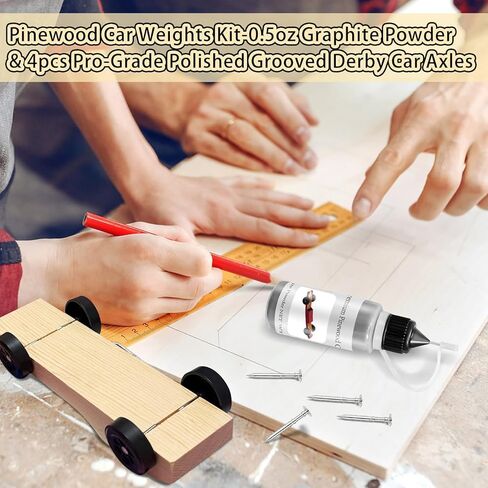 DerbyCraftPro Pinewood Car Axles and Graphite Lubricant Kit |4pcs Polished Grooved Axles+0.5oz Graphite Powder | Friction-Reducing Derby Car Accessories to Eliminate Wheel Wobble - Winning Performance in Saudi Arabia