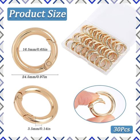 1 Box 30Pcs Spring O Rings 25mm Round Carabiner Clip Gold O Ring Buckles Metal Trigger Spring Snap Hooks Zinc Alloy Gate Key Rings for DIY Keychains Keyring Purses Handbags Dog Leashes Crafts in Saudi Arabia