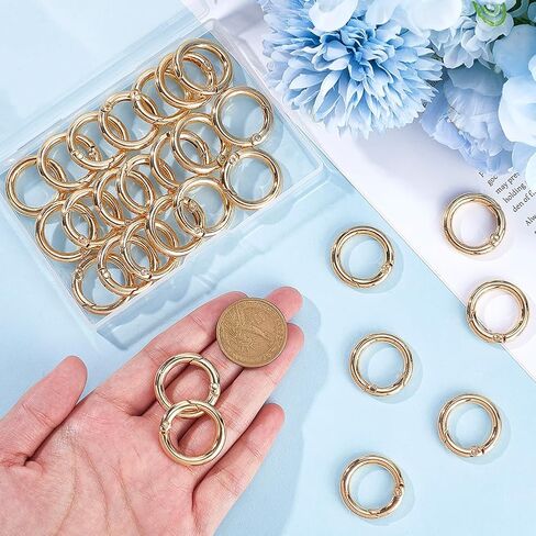 1 Box 30Pcs Spring O Rings 25mm Round Carabiner Clip Gold O Ring Buckles Metal Trigger Spring Snap Hooks Zinc Alloy Gate Key Rings for DIY Keychains Keyring Purses Handbags Dog Leashes Crafts in Saudi Arabia