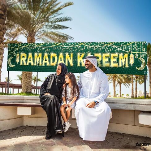 كاتش أون، لافتة رمضان كريم لزينة رمضان - كبيرة جدًا 120x20 بوصة | لافتة رمضان مبارك لزينة رمضان الخارجية | لافتة ساحة رمضان باللونين الأخضر والذهبي، زينة العيد للمنزل in Saudi Arabia