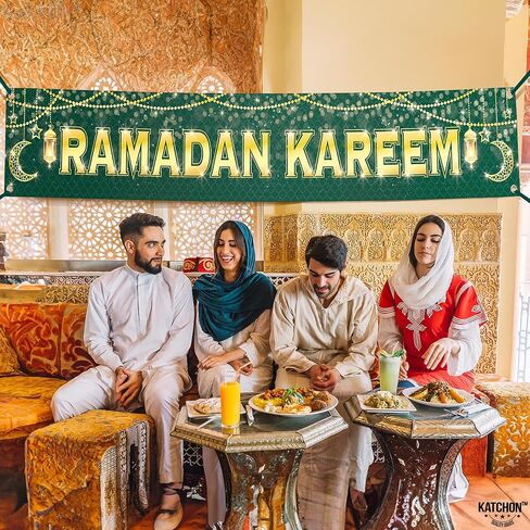 كاتش أون، لافتة رمضان كريم لزينة رمضان - كبيرة جدًا 120x20 بوصة | لافتة رمضان مبارك لزينة رمضان الخارجية | لافتة ساحة رمضان باللونين الأخضر والذهبي، زينة العيد للمنزل in Saudi Arabia
