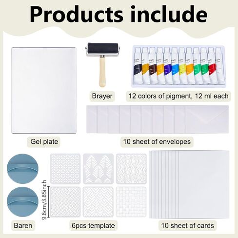 WEBEEDY Gel Printing Plate Kit Geometric Printmaking Supplies Includes 5x7 Inch Reusable Gelatin Plate,Stencils,Acrylic Paint,Essential Tools and Instruction for Adults Beginner Printmaking Supplies in Saudi Arabia