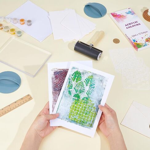 WEBEEDY Gel Printing Plate Kit Geometric Printmaking Supplies Includes 5x7 Inch Reusable Gelatin Plate,Stencils,Acrylic Paint,Essential Tools and Instruction for Adults Beginner Printmaking Supplies in Saudi Arabia