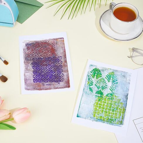WEBEEDY Gel Printing Plate Kit Geometric Printmaking Supplies Includes 5x7 Inch Reusable Gelatin Plate,Stencils,Acrylic Paint,Essential Tools and Instruction for Adults Beginner Printmaking Supplies in Saudi Arabia