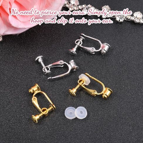 20 PCS Clip on Earring Converters with 30 Silicone Pads, Convert Pierced Earrings to Non Pierced, Silver Gold, Jewelry Making Findings in Saudi Arabia