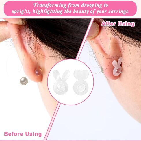 32 Pcs Earring Backs for Droopy Ears, Clear Silicone Heart Shaped Earring Lifters Cute Comfortable Rabbit Shape Rubber Earrings Lifters Backs Replacements for Women Droopy Ears Big Hoops Studs Decor in Saudi Arabia