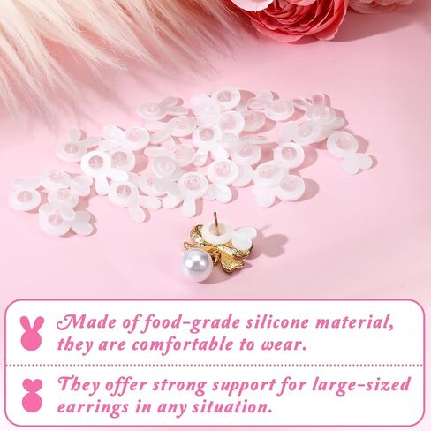 32 Pcs Earring Backs for Droopy Ears, Clear Silicone Heart Shaped Earring Lifters Cute Comfortable Rabbit Shape Rubber Earrings Lifters Backs Replacements for Women Droopy Ears Big Hoops Studs Decor in Saudi Arabia