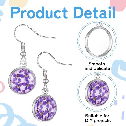 30 Pcs Cabochon Earrings Blanks Bezel Earrings Wire Hooks Blanks Silver Stainless Steel Jewelry Making Supplies Cabochon Settings Earring Making Accessories for Women DIY Earring Project in Saudi Arabia